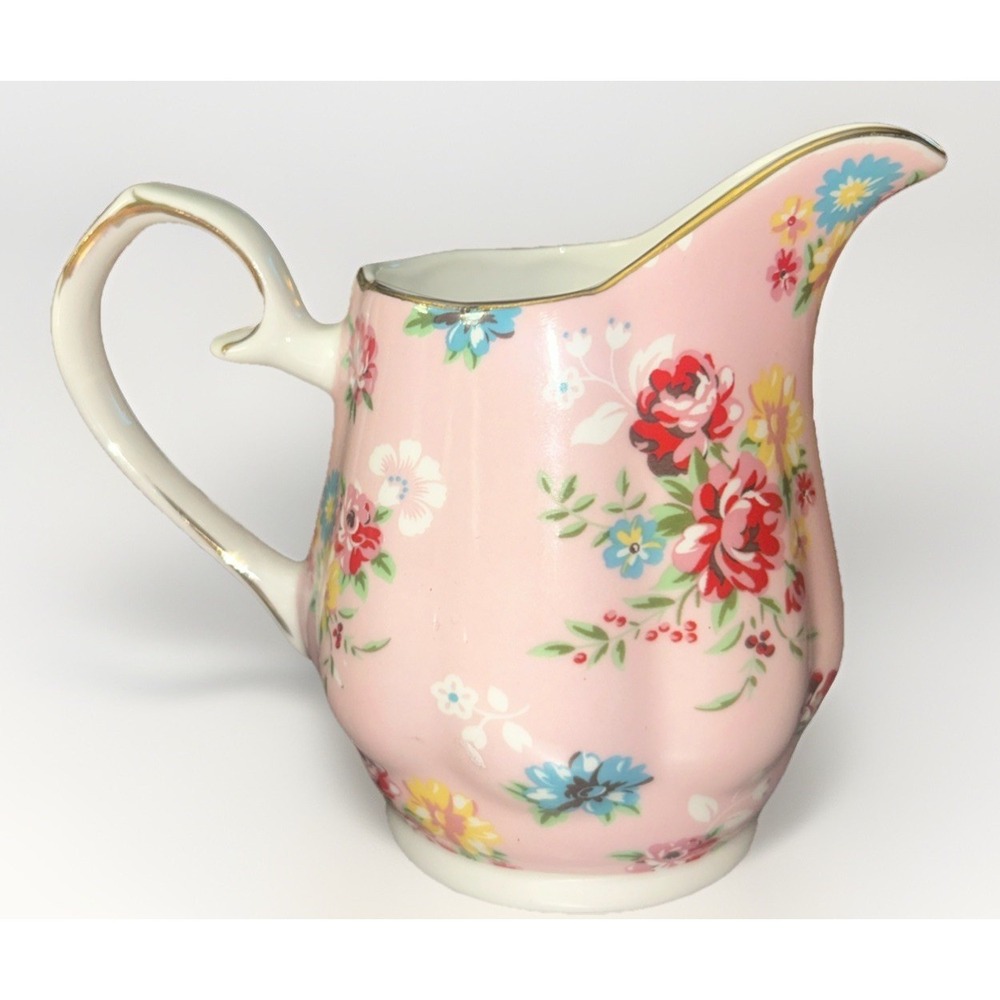 Grace Teaware Porcelain Creamer & Sugar Bowl Pink Rose Border Gold Trim New - Picture 5 of 6